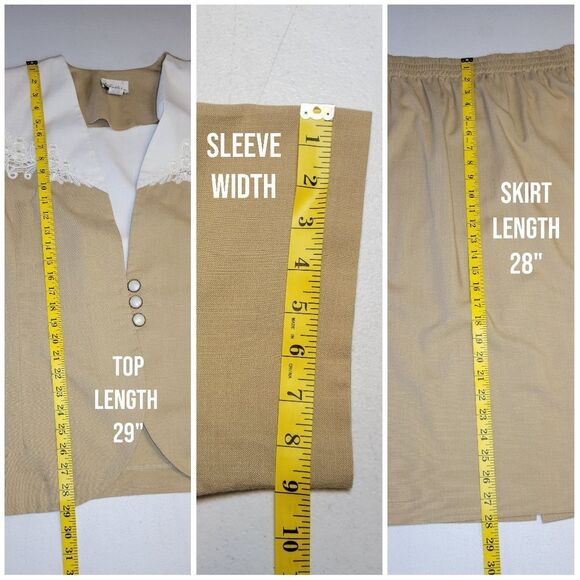 Via Sant Andrea Vintage Tan and White Two Piece Outfit Matching Skirt Set Suit - Picture 13 of 14